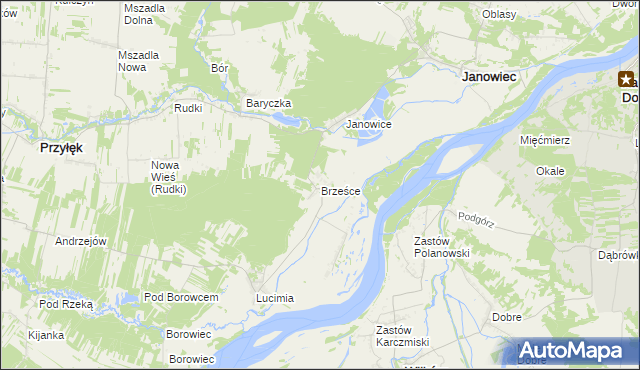 mapa Brześce gmina Janowiec, Brześce gmina Janowiec na mapie Targeo