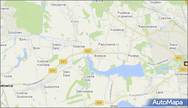 mapa Brzeźce gmina Pszczyna, Brzeźce gmina Pszczyna na mapie Targeo