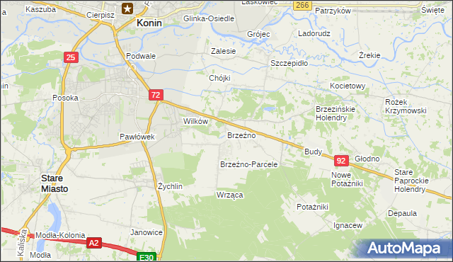 mapa Brzeźno gmina Krzymów, Brzeźno gmina Krzymów na mapie Targeo