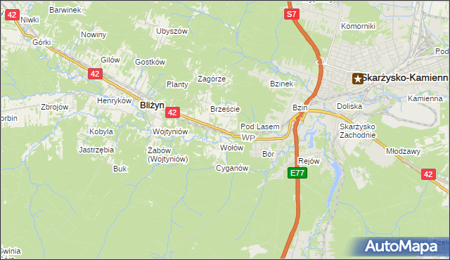 mapa Bugaj gmina Bliżyn, Bugaj gmina Bliżyn na mapie Targeo