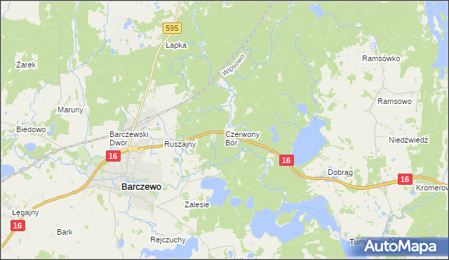 mapa Czerwony Bór gmina Barczewo, Czerwony Bór gmina Barczewo na mapie Targeo