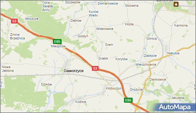 mapa Grabik gmina Gaworzyce, Grabik gmina Gaworzyce na mapie Targeo