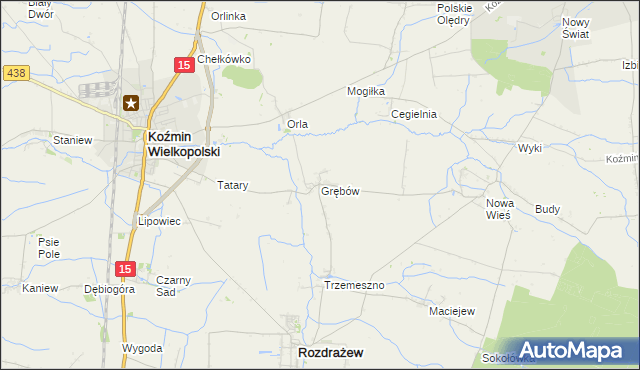 mapa Grębów gmina Rozdrażew, Grębów gmina Rozdrażew na mapie Targeo