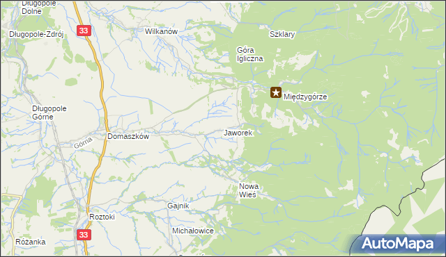 mapa Jaworek gmina Międzylesie, Jaworek gmina Międzylesie na mapie Targeo