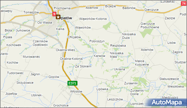 mapa Karwów gmina Opatów, Karwów gmina Opatów na mapie Targeo