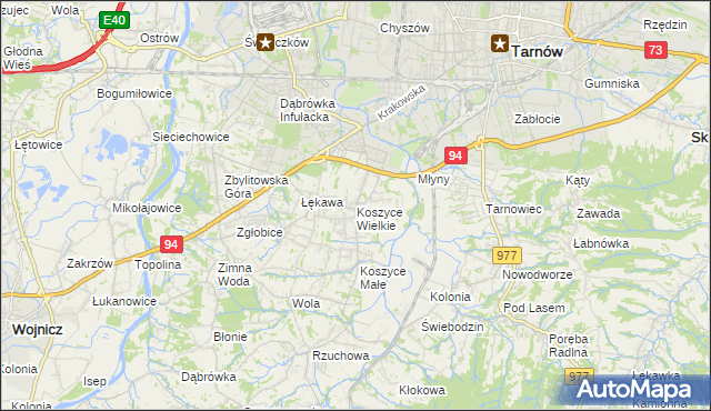 mapa Koszyce Wielkie, Koszyce Wielkie na mapie Targeo