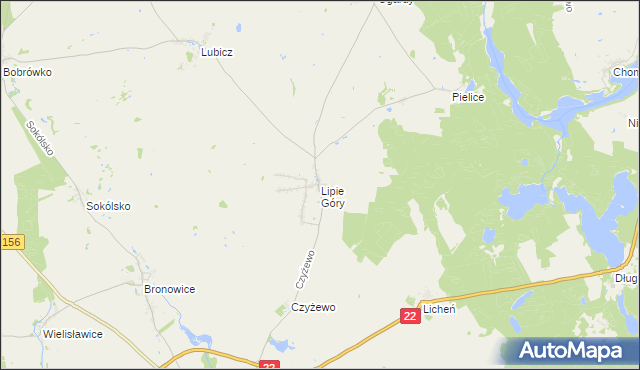 mapa Lipie Góry gmina Strzelce Krajeńskie, Lipie Góry gmina Strzelce Krajeńskie na mapie Targeo