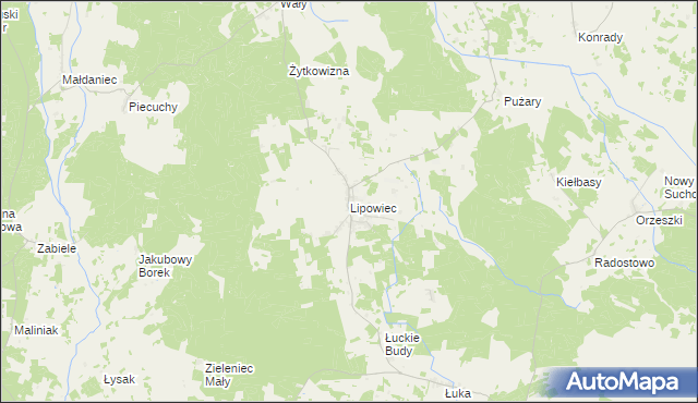 mapa Lipowiec gmina Szczytno, Lipowiec gmina Szczytno na mapie Targeo