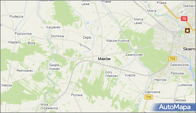 mapa Maków powiat skierniewicki, Maków powiat skierniewicki na mapie Targeo