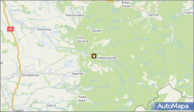 mapa Międzygórze gmina Bystrzyca Kłodzka, Międzygórze gmina Bystrzyca Kłodzka na mapie Targeo