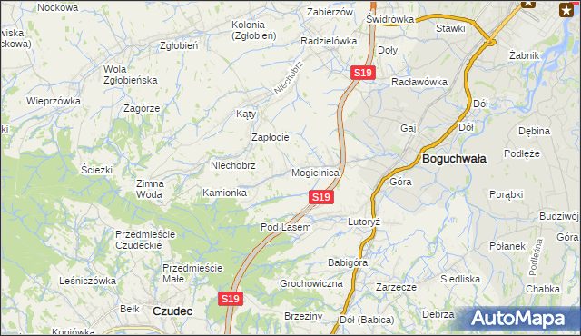 mapa Mogielnica gmina Boguchwała, Mogielnica gmina Boguchwała na mapie Targeo
