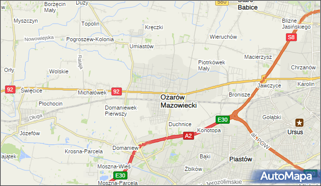 mapa Ożarów Mazowiecki, Ożarów Mazowiecki na mapie Targeo