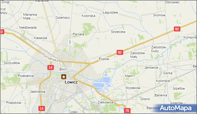 mapa Popów gmina Łowicz, Popów gmina Łowicz na mapie Targeo