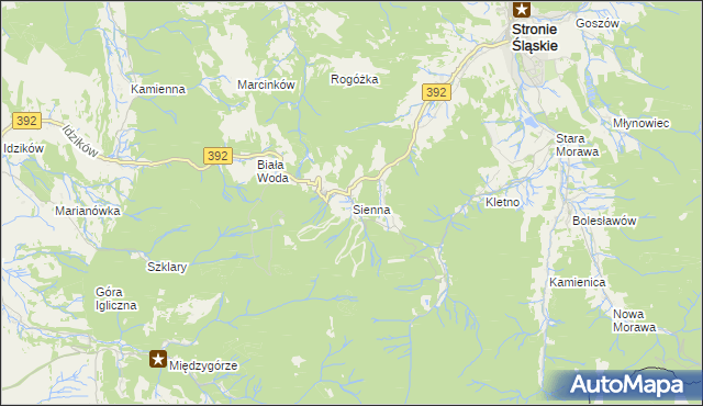 mapa Sienna gmina Stronie Śląskie, Sienna gmina Stronie Śląskie na mapie Targeo