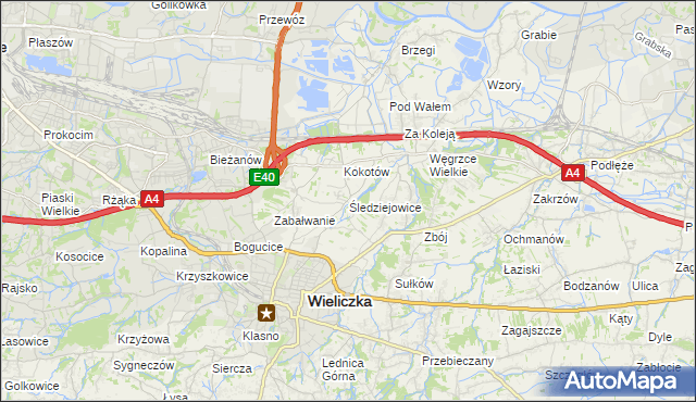 mapa Śledziejowice, Śledziejowice na mapie Targeo