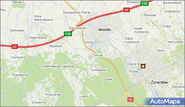 mapa Sokule gmina Wiskitki, Sokule gmina Wiskitki na mapie Targeo