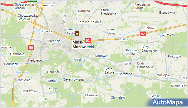 mapa Targówka gmina Mińsk Mazowiecki, Targówka gmina Mińsk Mazowiecki na mapie Targeo