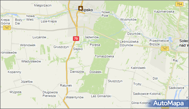mapa Tomaszówka gmina Lipsko, Tomaszówka gmina Lipsko na mapie Targeo