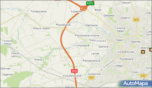 mapa Uniszowice, Uniszowice na mapie Targeo