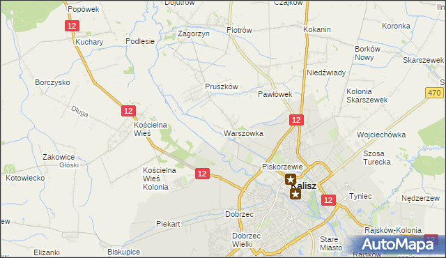 mapa Warszówka gmina Blizanów, Warszówka gmina Blizanów na mapie Targeo