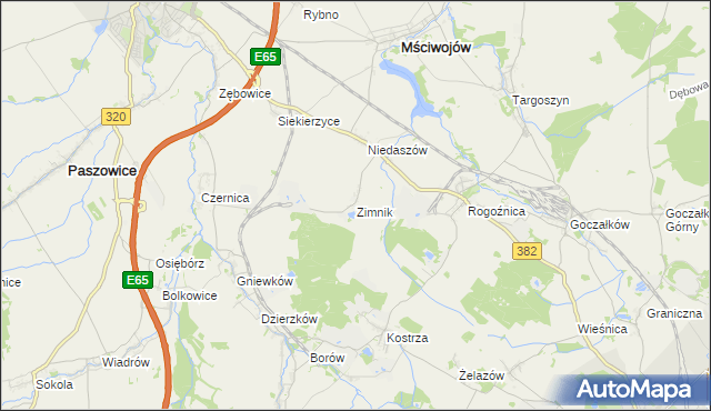 mapa Zimnik gmina Mściwojów, Zimnik gmina Mściwojów na mapie Targeo