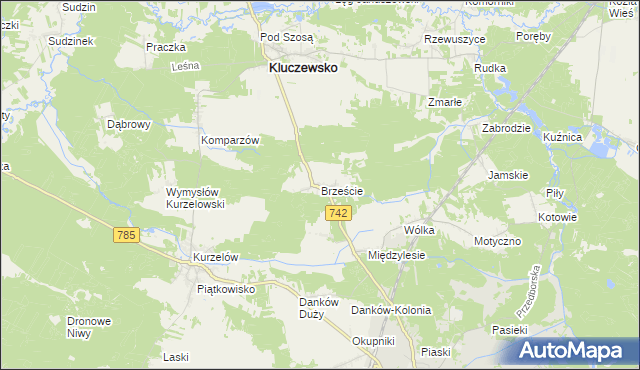 mapa Brzeście gmina Kluczewsko, Brzeście gmina Kluczewsko na mapie Targeo
