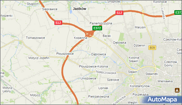 mapa Dąbrowica gmina Jastków, Dąbrowica gmina Jastków na mapie Targeo