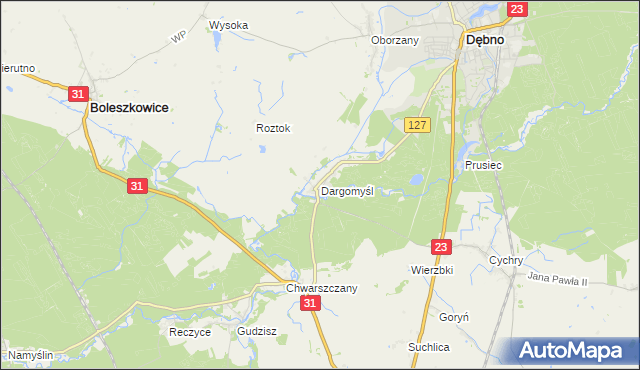 mapa Dargomyśl gmina Dębno, Dargomyśl gmina Dębno na mapie Targeo