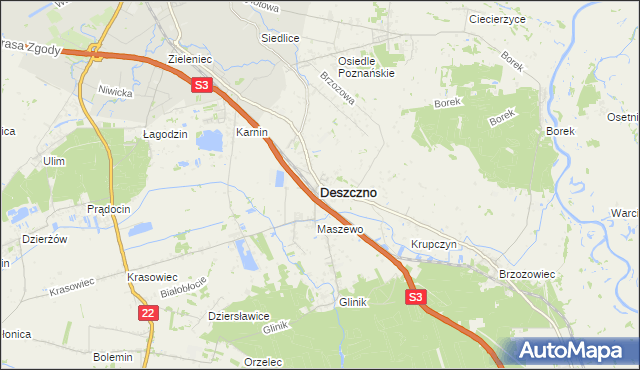 mapa Deszczno, Deszczno na mapie Targeo