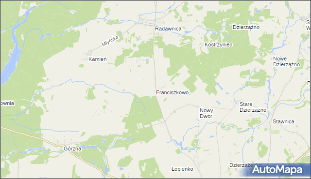 mapa Franciszkowo gmina Złotów, Franciszkowo gmina Złotów na mapie Targeo
