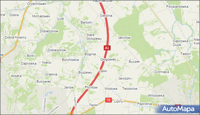 mapa Głogowiec gmina Nowosolna, Głogowiec gmina Nowosolna na mapie Targeo