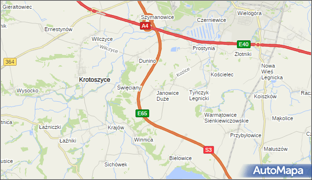 mapa Janowice Duże, Janowice Duże na mapie Targeo