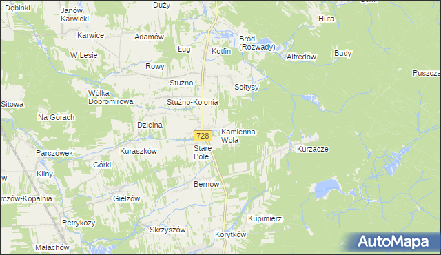 mapa Kamienna Wola gmina Gowarczów, Kamienna Wola gmina Gowarczów na mapie Targeo