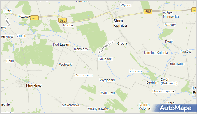 mapa Kiełbaski, Kiełbaski na mapie Targeo