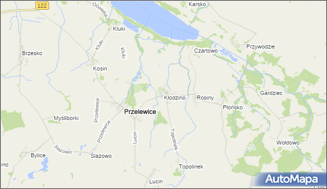 mapa Kłodzino gmina Przelewice, Kłodzino gmina Przelewice na mapie Targeo
