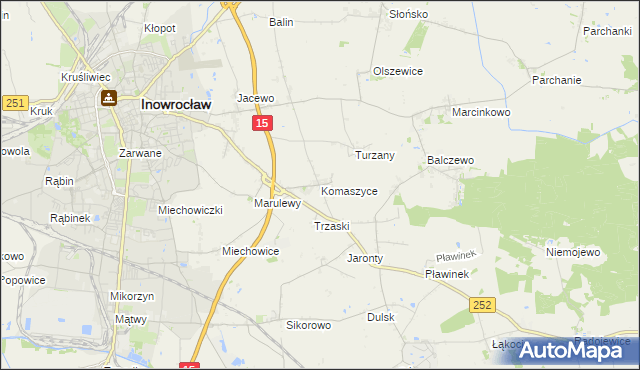 mapa Komaszyce gmina Inowrocław, Komaszyce gmina Inowrocław na mapie Targeo