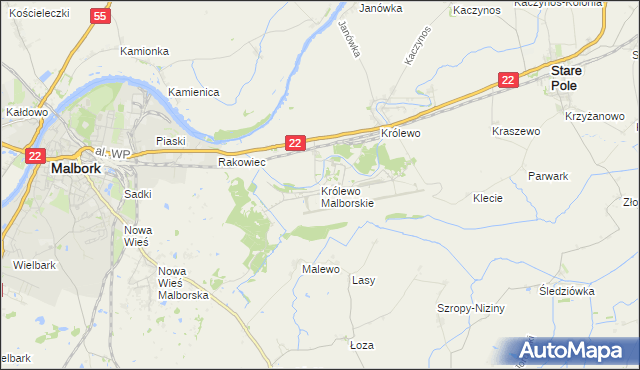 mapa Królewo Malborskie, Królewo Malborskie na mapie Targeo