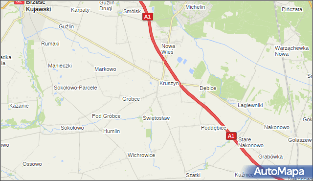 mapa Kruszynek gmina Włocławek, Kruszynek gmina Włocławek na mapie Targeo