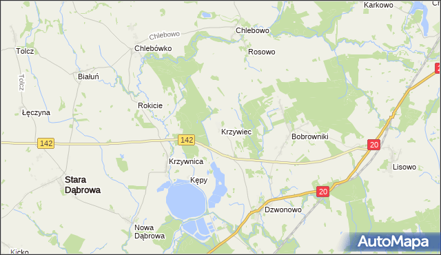 mapa Krzywiec gmina Marianowo, Krzywiec gmina Marianowo na mapie Targeo