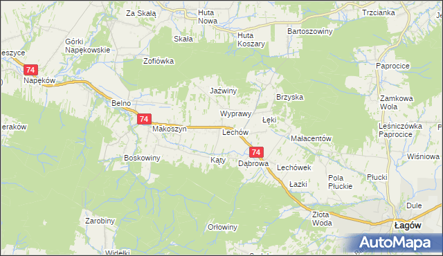 mapa Lechów gmina Bieliny, Lechów gmina Bieliny na mapie Targeo