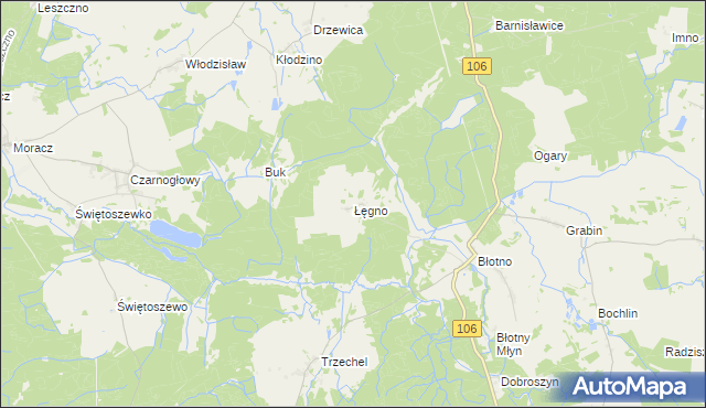 mapa Łęgno gmina Nowogard, Łęgno gmina Nowogard na mapie Targeo