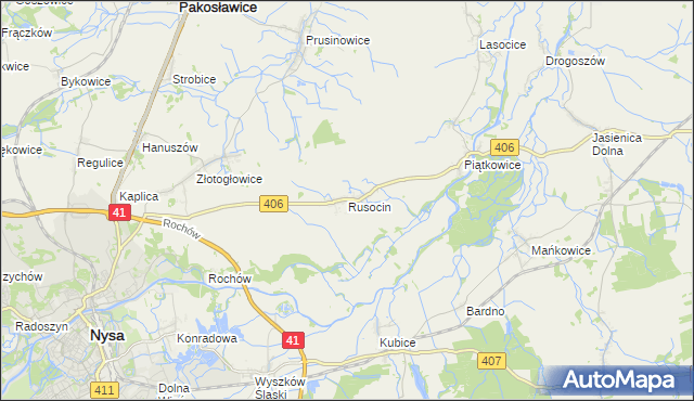 mapa Rusocin gmina Nysa, Rusocin gmina Nysa na mapie Targeo