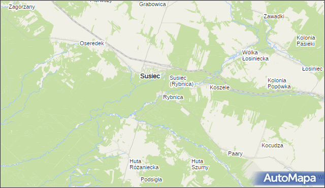 mapa Rybnica gmina Susiec, Rybnica gmina Susiec na mapie Targeo