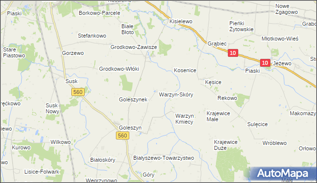 mapa Warzyn-Skóry, Warzyn-Skóry na mapie Targeo