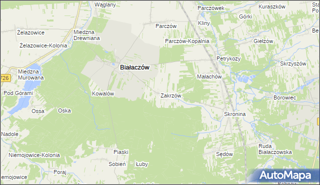 mapa Zakrzów gmina Białaczów, Zakrzów gmina Białaczów na mapie Targeo