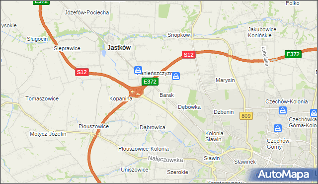 mapa Barak gmina Jastków, Barak gmina Jastków na mapie Targeo