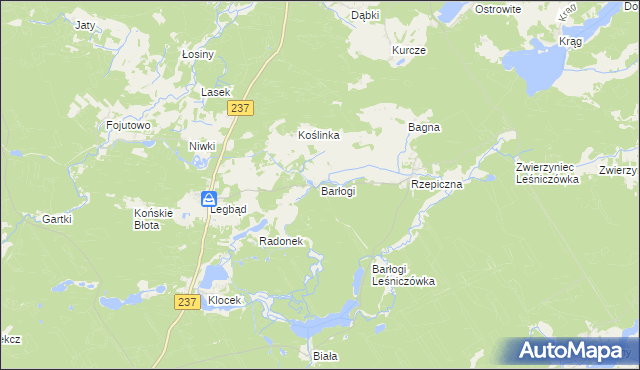 mapa Barłogi gmina Tuchola, Barłogi gmina Tuchola na mapie Targeo