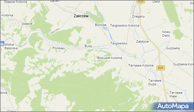 mapa Biskupie-Kolonia gmina Wysokie, Biskupie-Kolonia gmina Wysokie na mapie Targeo