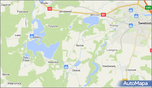 mapa Borów gmina Świebodzin, Borów gmina Świebodzin na mapie Targeo