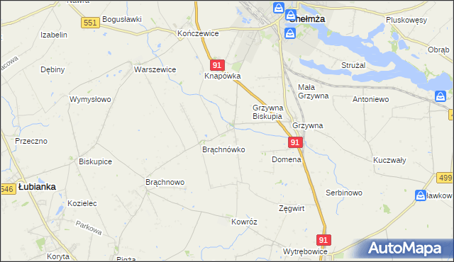 mapa Browina gmina Chełmża, Browina gmina Chełmża na mapie Targeo